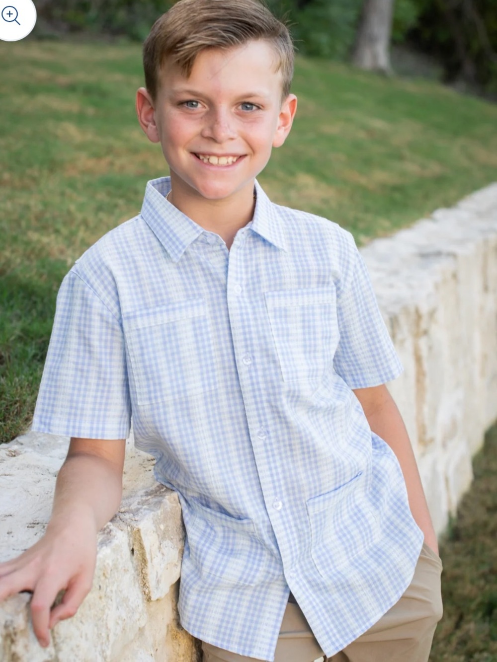 Blue Quail Guayabera Kid Boy’s Blue Plaid Short Sleeve Shirt sz 8